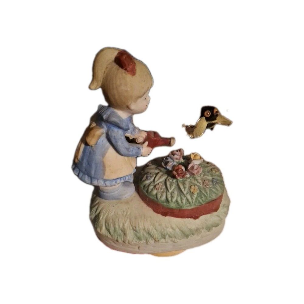Vintage Ceramic Music Box Girl With A Bee